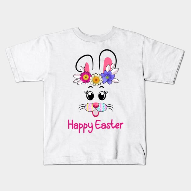 Funny Happy Easter Bunny Rabbit Face Easter Day Women Girls Kids T-Shirt by Jhon Towel